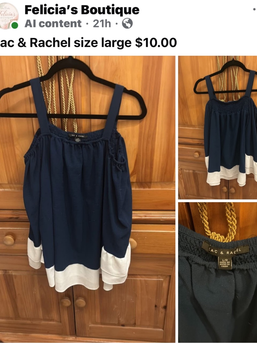 Zac & Rachel Navy and White Smocked-Strap Camisole